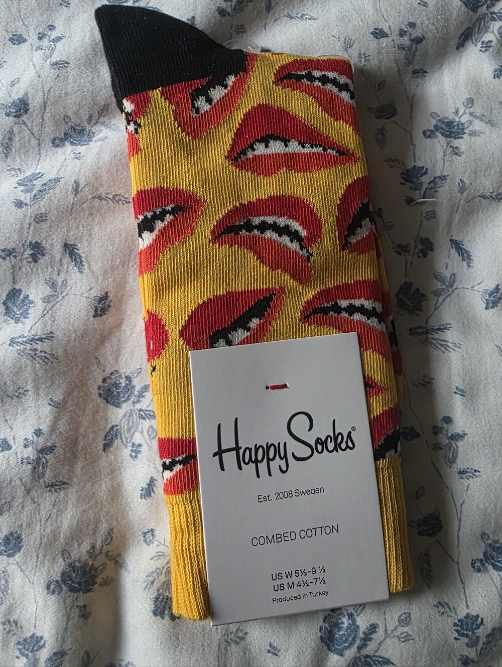 Happy Socks Combed Cotton Lips Pattern Cres Socks - NWT